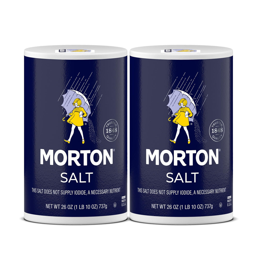 Morton Plain Salt bottle pour demonstrates easy, steady seasoning for cooking.