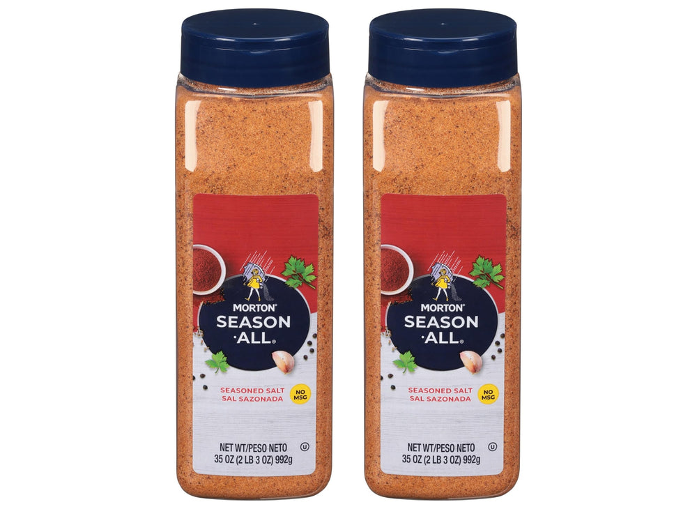 Morton Season-All Club 35oz bottle pour for versatile beef, poultry, and veggie seasoning.
