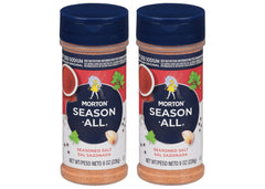 Morton Season-All Less Sodium 8oz bottle enhances beef and vegetables with 25% less sodium