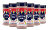 Morton Season-All seasoned salt bottle closeup for versatile meat and veggie seasoning.