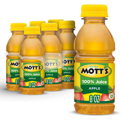 Mott's 100% Apple Juice bottle 8-oz in a six-pack, convenient for lunch