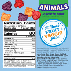 Mott's animal-shaped gummies in a single-serving pouch for lunchboxes.