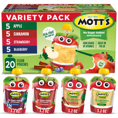 Mott's applesauce apple flavor pouch for on-the-go snacking with real fruit.