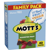 Mott's Assorted Fruit Snacks family pack pouches front for grab-and-go snacking.