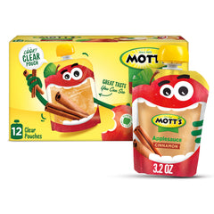 Mott's Cinnamon Applesauce clear pouch on-the-go snack for kids.