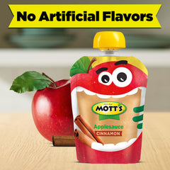 Mott's Cinnamon Applesauce pouch open ready to squeeze