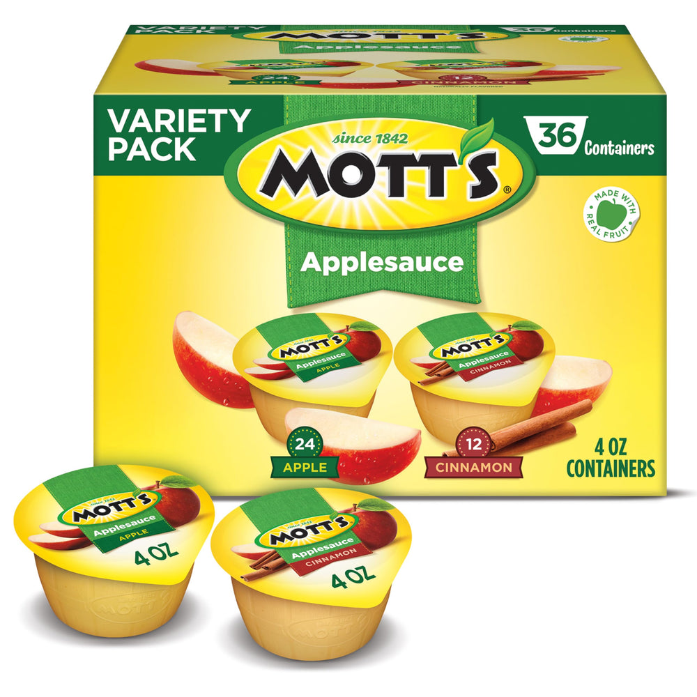 Motts Apple Cinnamon variety pack front view—36 cups for family snacks