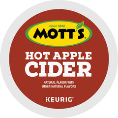 Mott's Keurig hot apple cider brewing cup shows easy single-serve convenience