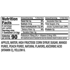 Mott's Mango Peach Applesauce label art, no artificial flavors badge visible.