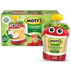 Mott's No Sugar Added applesauce in a clear pouch for on-the-go snacking