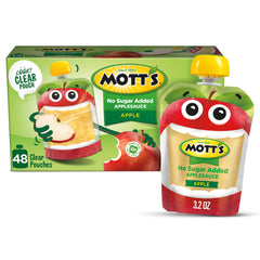 Mott's no sugar added applesauce in a clear pouch for on-the-go snacking