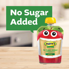 Motts No Sugar Added Applesauce Variety Pack front packaging with 20-count display for family snacks.