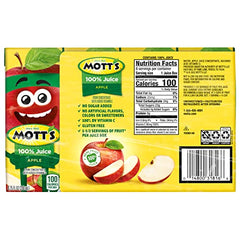 Mott's Original Apple Juice box side reveals nutrition panel for quick choices.