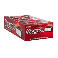 Tropical coconut-filled MOUNDS bars with dark chocolate flavor for movie nights.