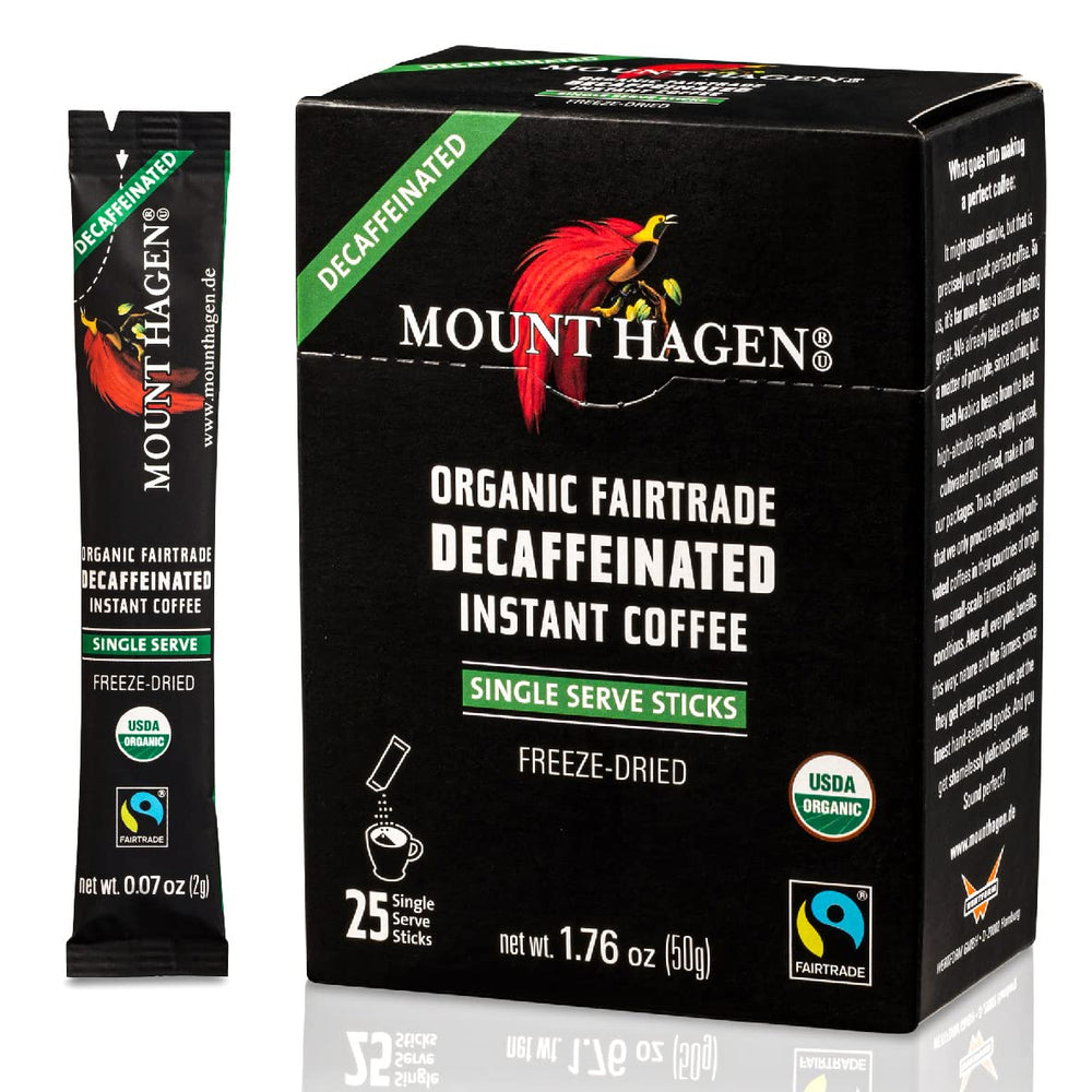 Mount Hagen instant decaf coffee pack ready for on-the-go