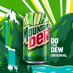 Mountain Dew can beside a glass, ideal for on-the-go refreshment.
