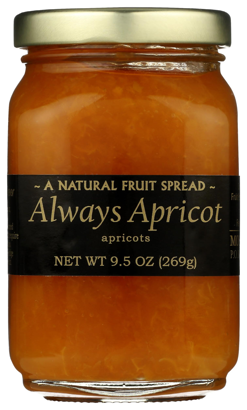 Mountain Fruit Co. Always Apricot Jam jar close-up shows vibrant color for breakfast.