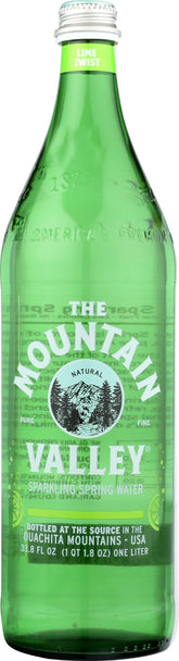 The Mountain Valley Sparkling Water Lime bottle on a clean surface for crisp hydration