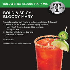 Mr and Mrs T Bold and Spicy Bloody Mary Mix label detail showing premium ingredients