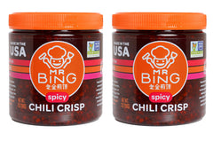 MR BING Chili Crisp jar front view, showcasing versatile flavor for eggs and rice
