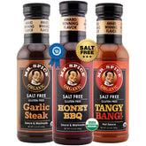 Mr. Spice Honey BBQ glaze bottle highlights low-sodium, smoky sweetness for grills.