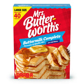 Mrs. Butterworth's pancake mix packaging ready for pantry storage.