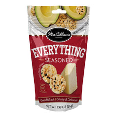 Mrs. Cubbison's Everything Seasoned Cheese Crisps pack, ideal for salads and snacking.