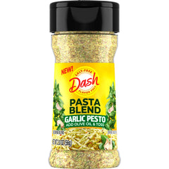 Mrs Dash Garlic Pesto bottle pour adds salt-free garlic flavor to pasta.