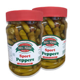 Mrs. Klein's Sport Peppers bulk 64oz packaging for bold Chicago-style hot dogs.