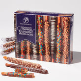 Mrs Prindables caramel-dipped pretzel rod in milk chocolate, premium gift idea