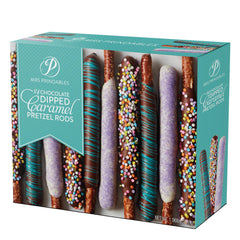 Mrs Prindables spring chocolate dipped pretzel rods showcase gourmet crunch and festive color