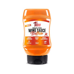 Mrs Taste Sugar Free Buffalo Sauce bottle displays zero calories and bold flavor.