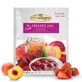 Mrs. Wages No Cook Freezer Jam pouch open, ready to mix with fruit for quick jams.