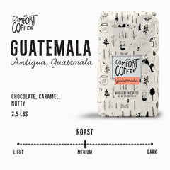 Aroma rises from Mt. Comfort Guatemala beans in the bag for a rich brew.