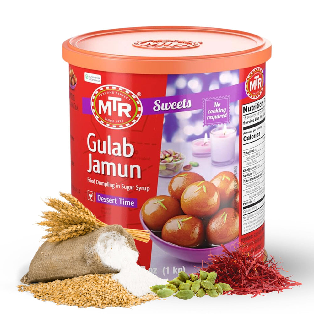 MTR Gulab Jamun can with contents, easy at-home preparation