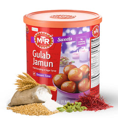 MTR Gulab Jamun can with contents, easy at-home preparation