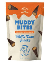 Muddy Bites peanut butter chocolate waffle cone—front view, perfect on-the-go snack.