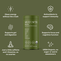 MUDWTR Organic jar label on a clean counter highlighting organic quality