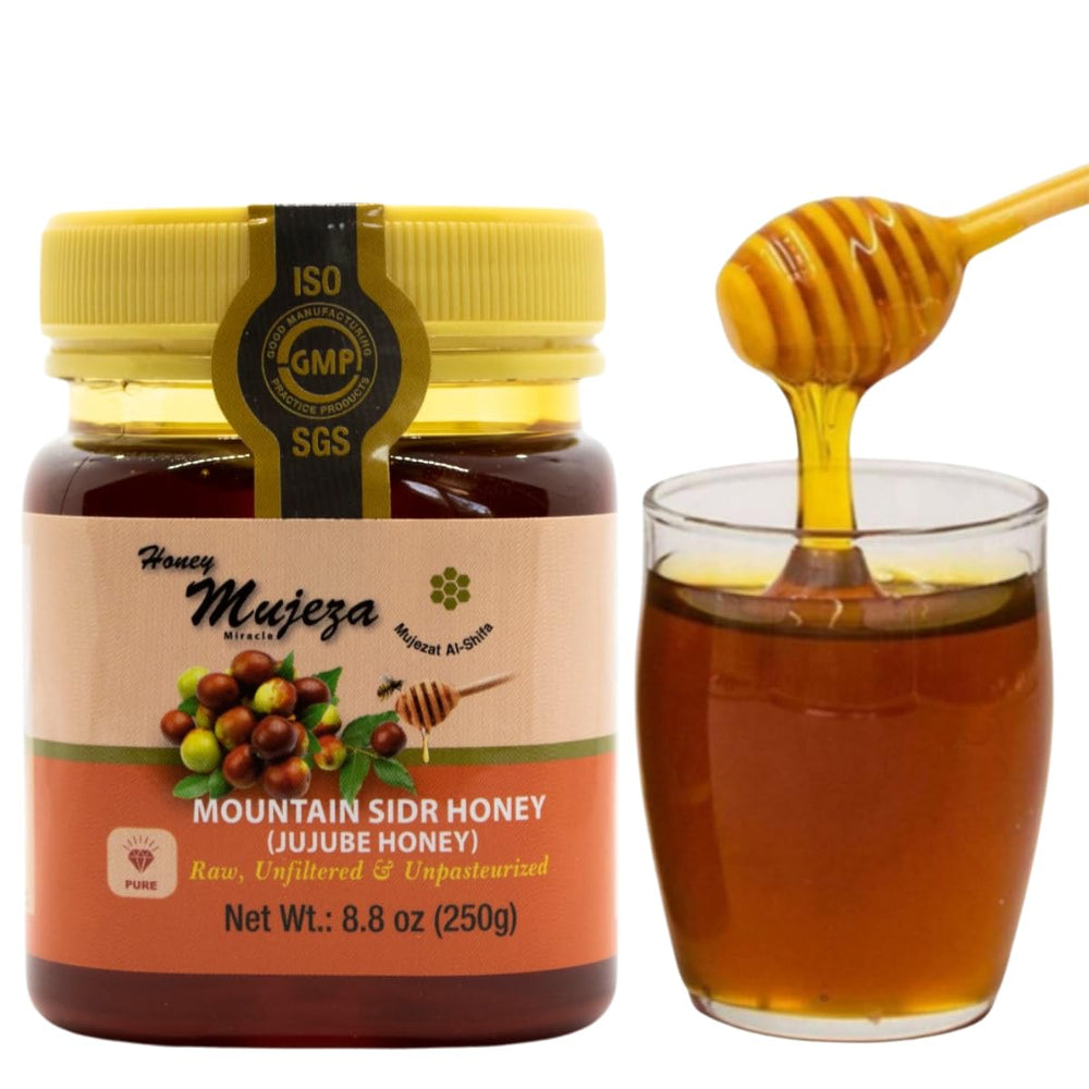 Mujeza Al Shifa Authentic Mountain Sidr Honey bottle with pure, natural sweetness