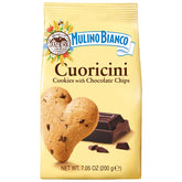 Mulino Bianco Cuoricini heart-shaped cookies with chocolate chips, ideal for a cozy afternoon treat.