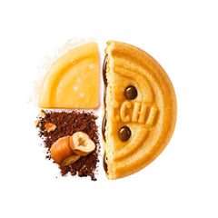 Close-up of Mulino Bianco Hazelnut Cream Cookies texture and cream