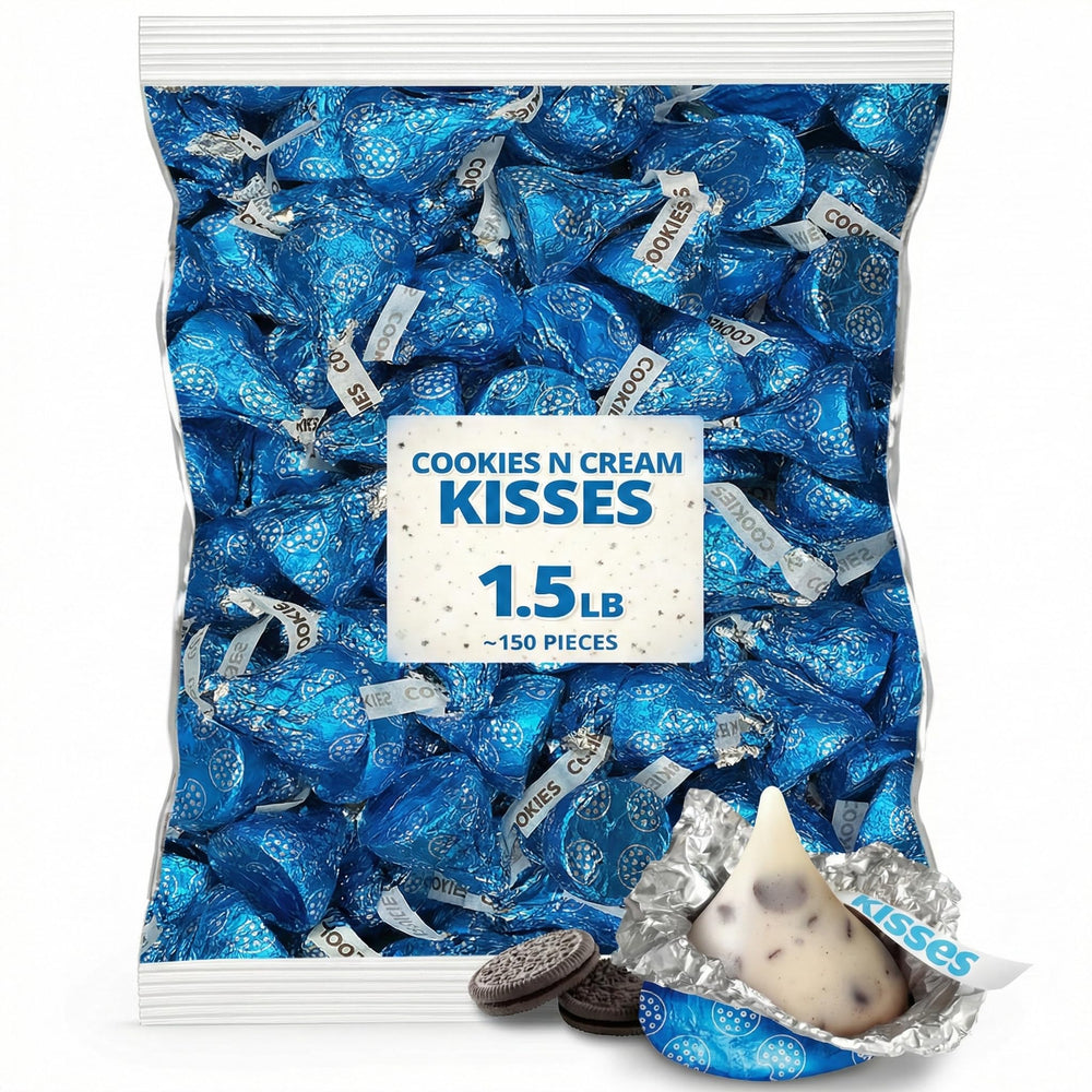 Munchique Cookies and Cream Kisses bulk bag, 150 pieces for parties and dessert tables.