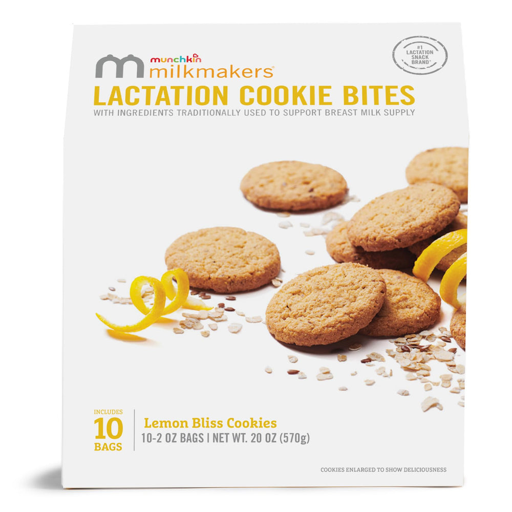 Munchkin Milkmakers Lemon Bliss cookie bites pack for lactation support.