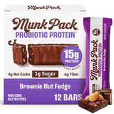 Munk Pack brownie nut fudge bar front packaging for vegan keto snacking on the go