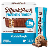 Munk Pack Cookie Dough Probiotic Bar pack image showing convenient on-the-go snack with 15g protein