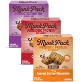 Munk Pack probiotic bars displayed on the box front for grab-and-go breakfast.