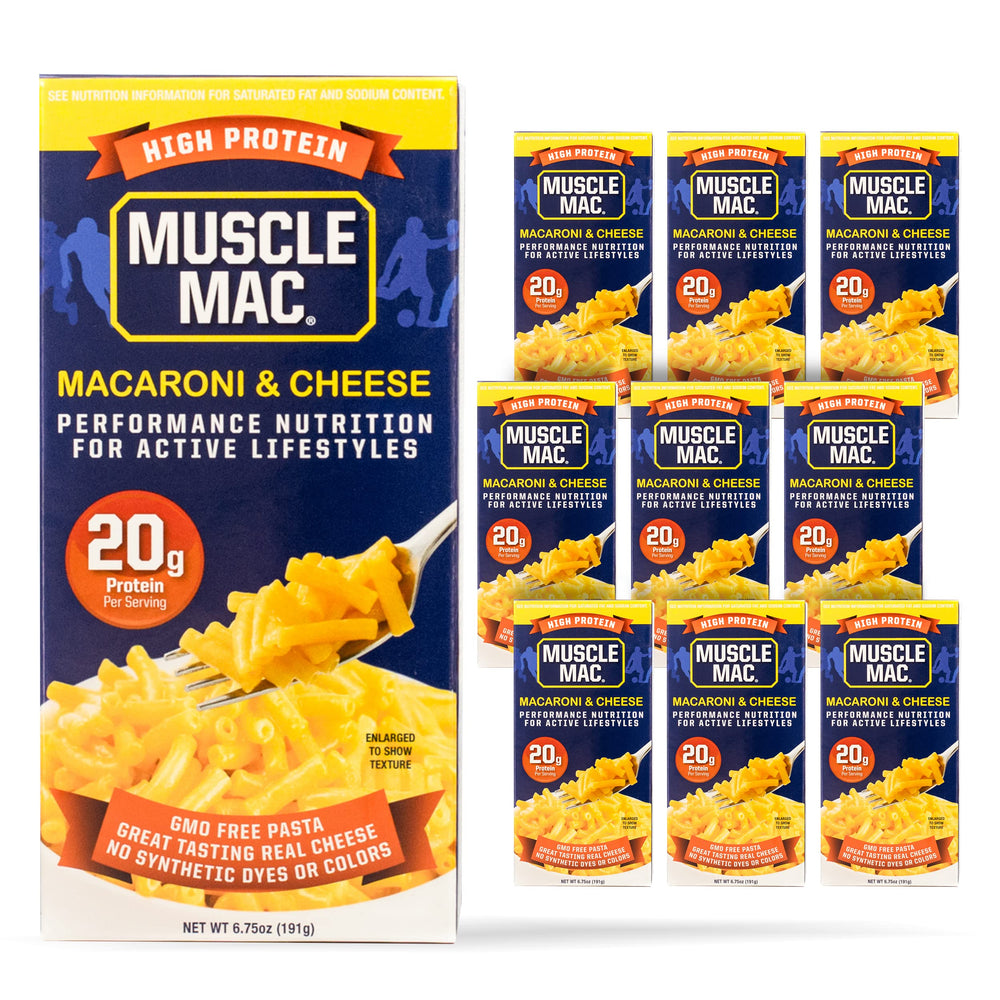 Muscle Mac pack-front shows the box for a convenient, high-protein dinner.
