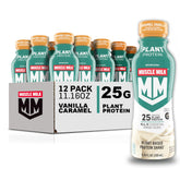 Muscle Milk Plant Based Protein Shake bottle showing vanilla caramel flavor for convenient recovery.