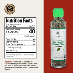 Muso From Japan furikake jar demonstrates additive-free, all-natural seaweed seasoning.