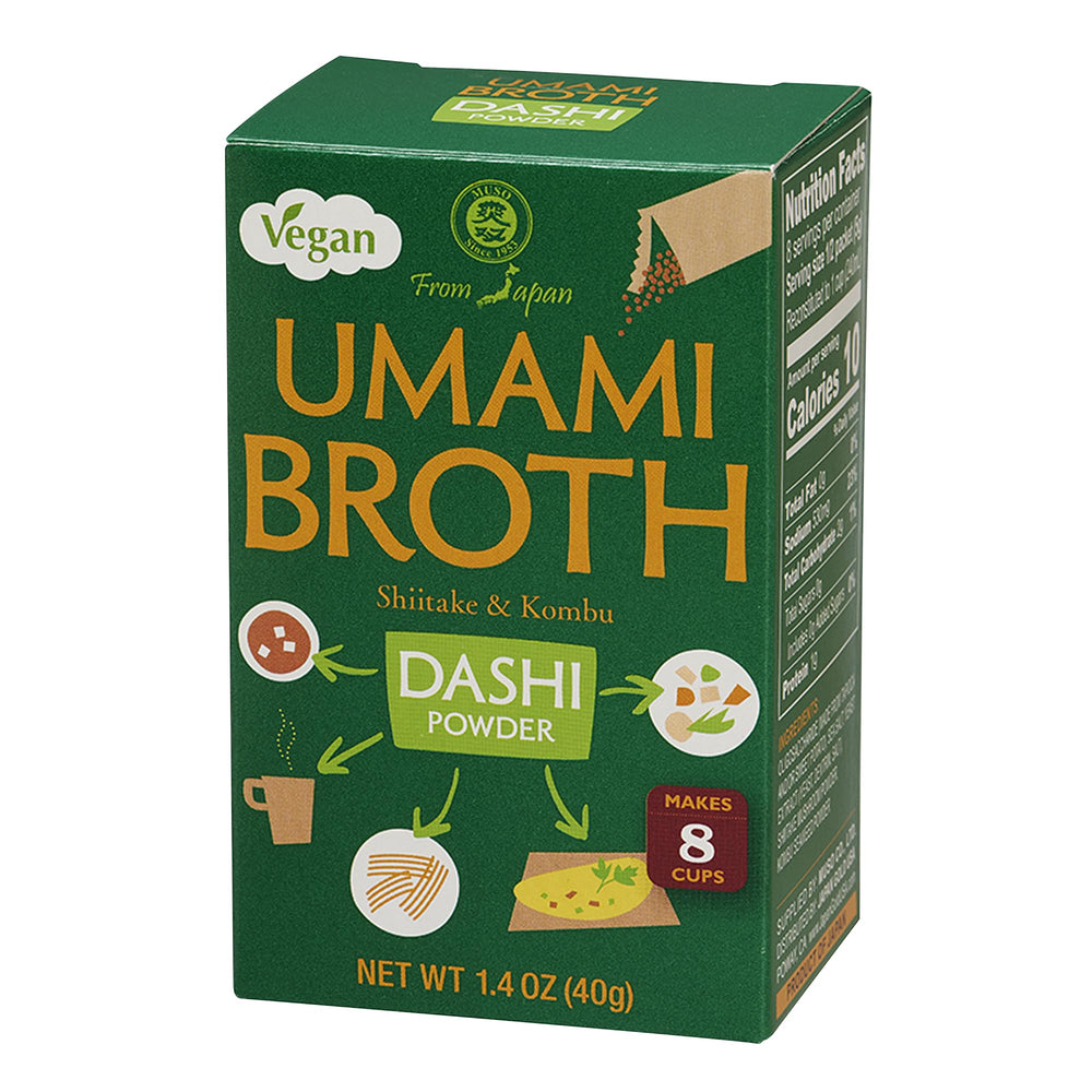 Muso From Japan umami dashi powder sachets provide vegan flavor boosts for meals.